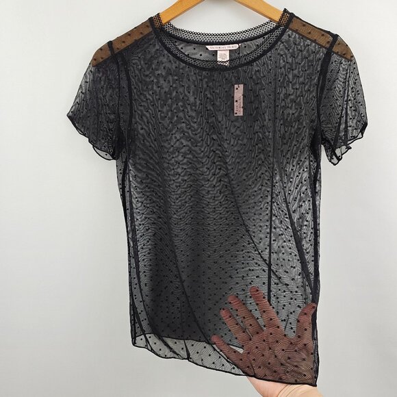 Victorias Secret Sheer Top Black Polka Dot Mesh XS Sexy Whimsigoth Vampy NEW - Picture 9 of 11